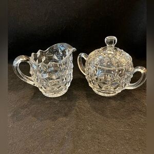 Vintage Fostoria American Pattern ~ Covered Sugar & Creamer Set